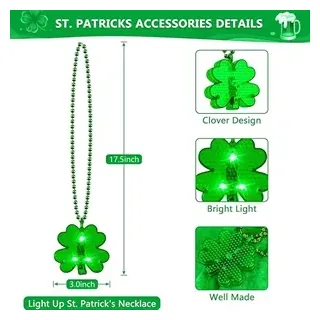 Light Up Necklace Luck Of The Irish Clover Leaf Shamrock